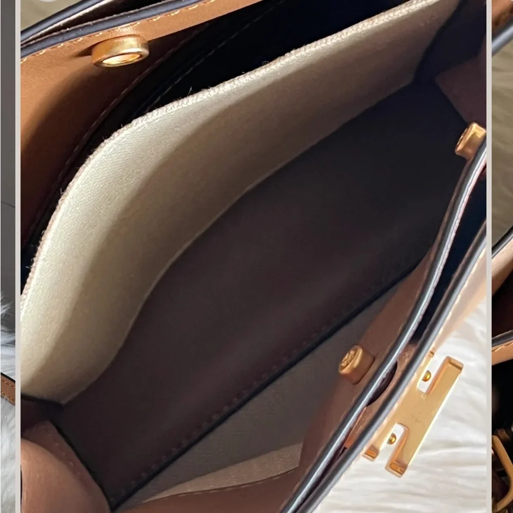 NWT Tory Burch Lee Radziwell Petite Double Bag Tiramisu Tan Leather Crossbody - Picture 12 of 13